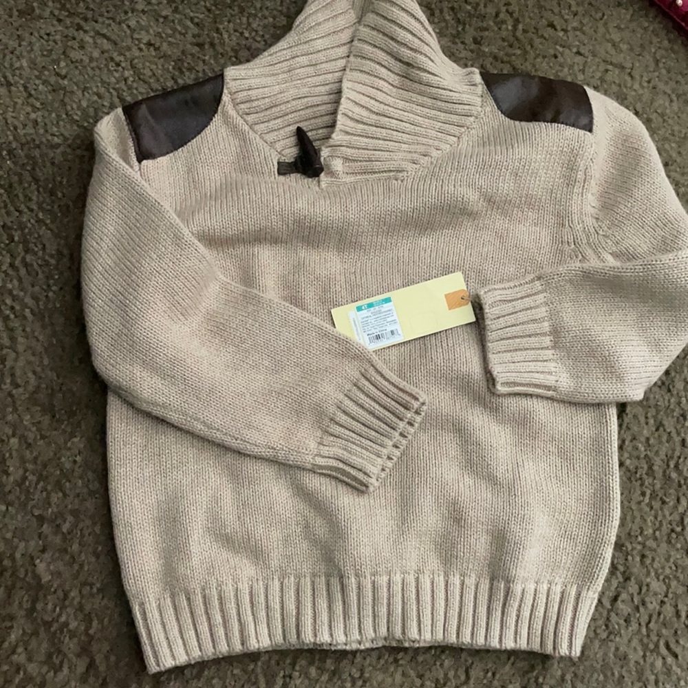 Boys Tan/Brown sweater with faux leather
